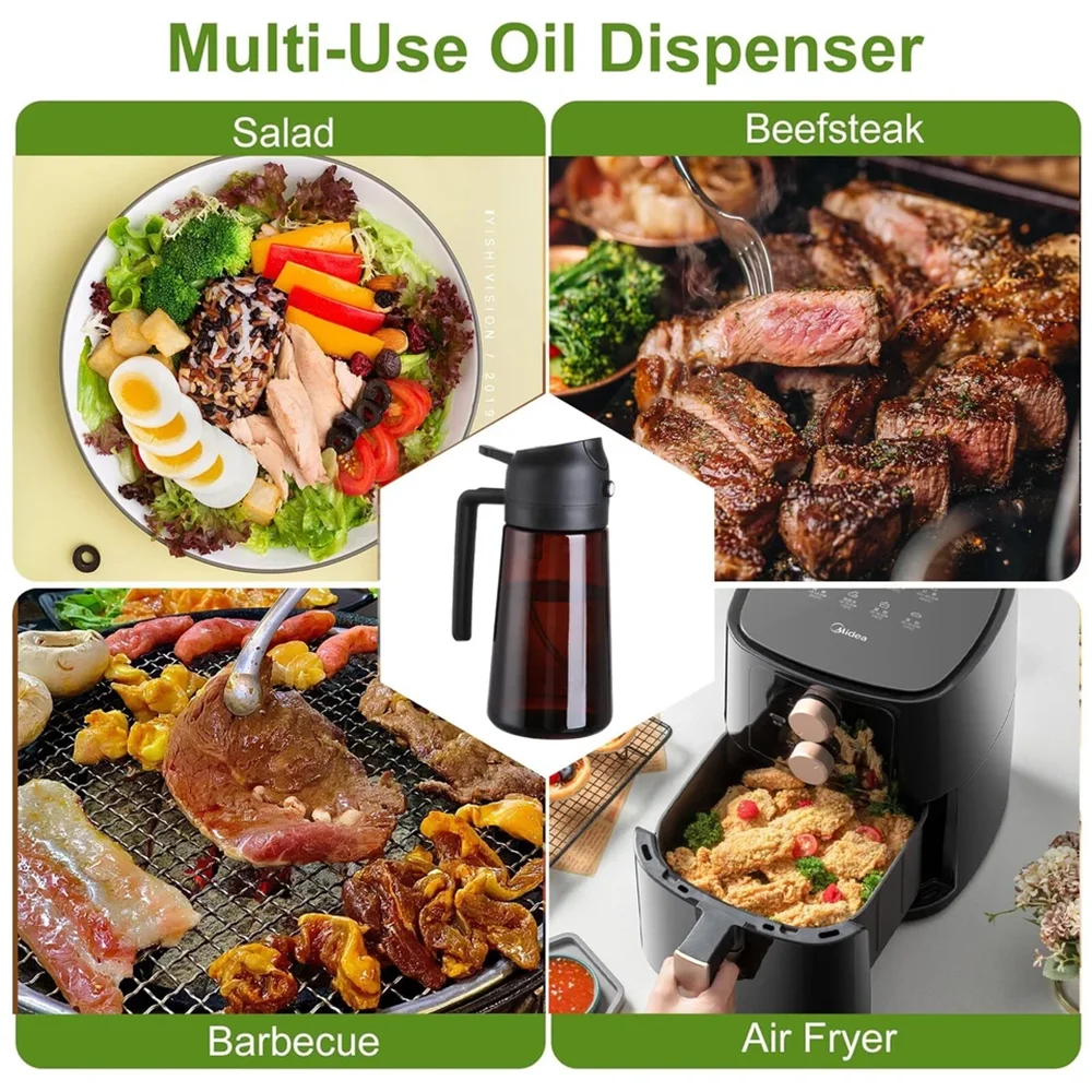 2-in-1 Glass Oil Sprayer & Dispenser | 470ml Leakproof Cooking Bottle