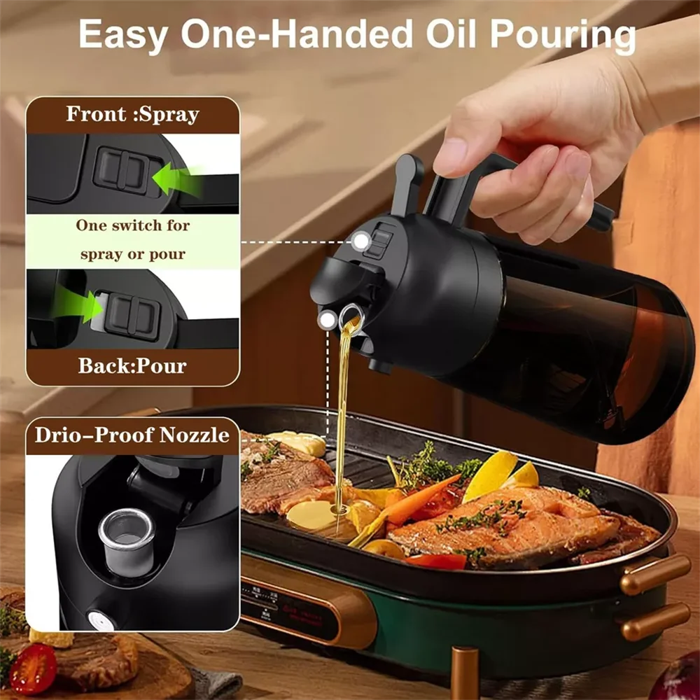 2-in-1 Glass Oil Sprayer & Dispenser | 470ml Leakproof Cooking Bottle