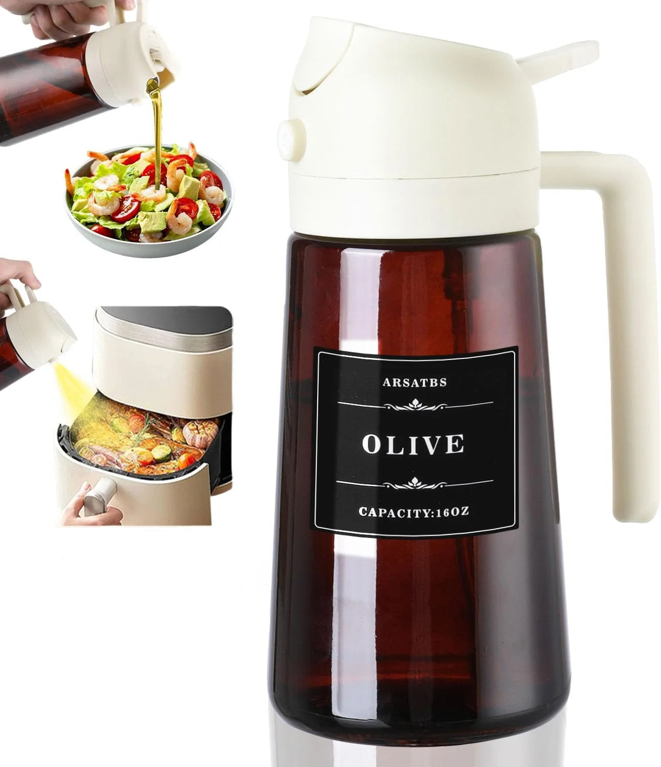 2-in-1 Glass Oil Sprayer & Dispenser | 470ml Leakproof Cooking Bottle