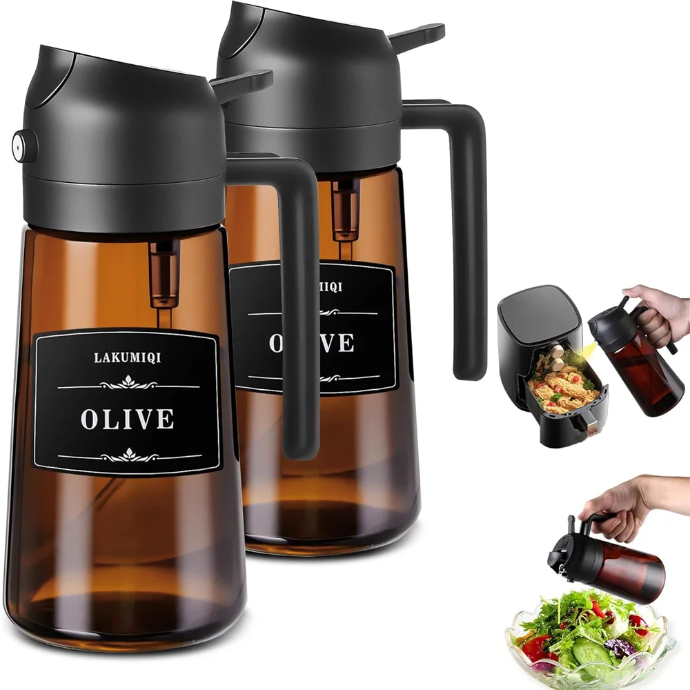 2-in-1 Glass Oil Sprayer & Dispenser | 470ml Leakproof Cooking Bottle